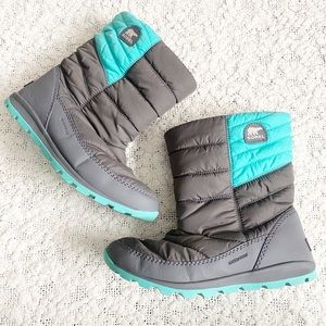 Sorel Whitney Mid Waterproof Snow Boots Dolphin Quarry Teal Aqua Youth 6